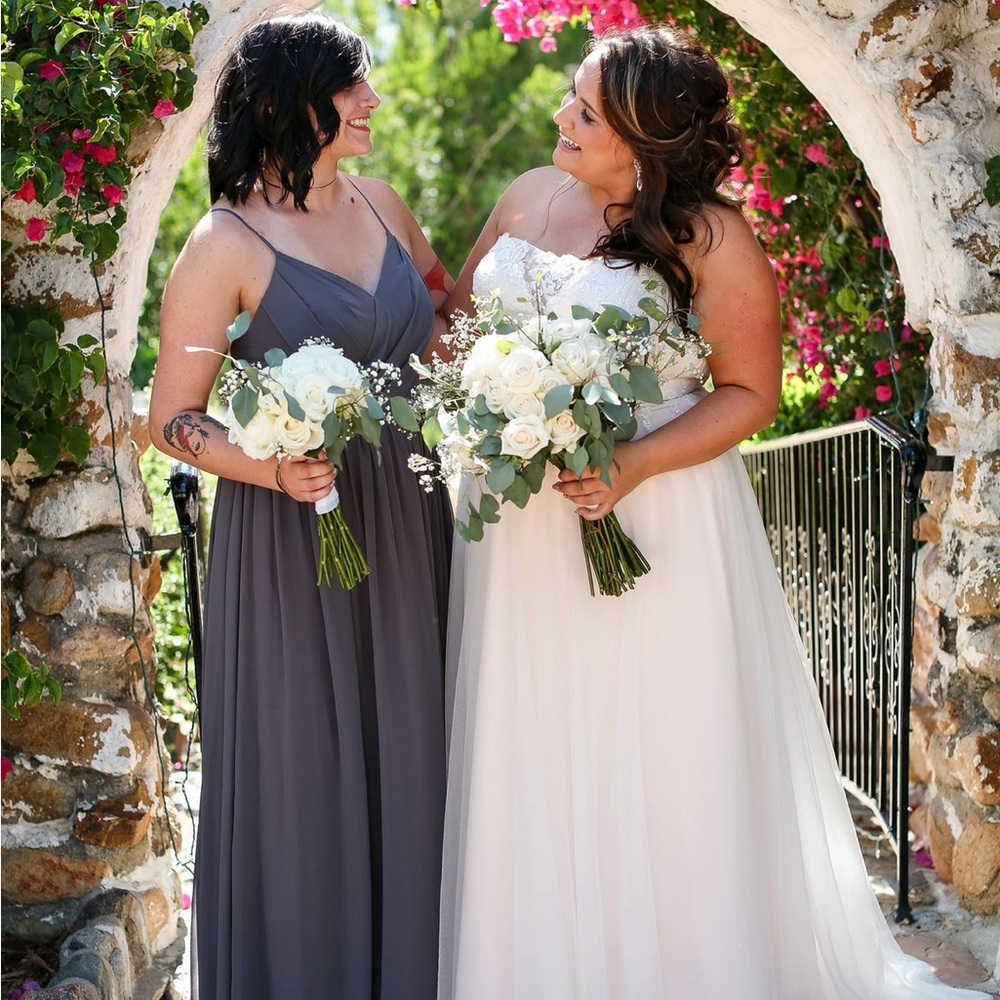Azazie charcoal grey sweetheart neckline bridesmaid dress